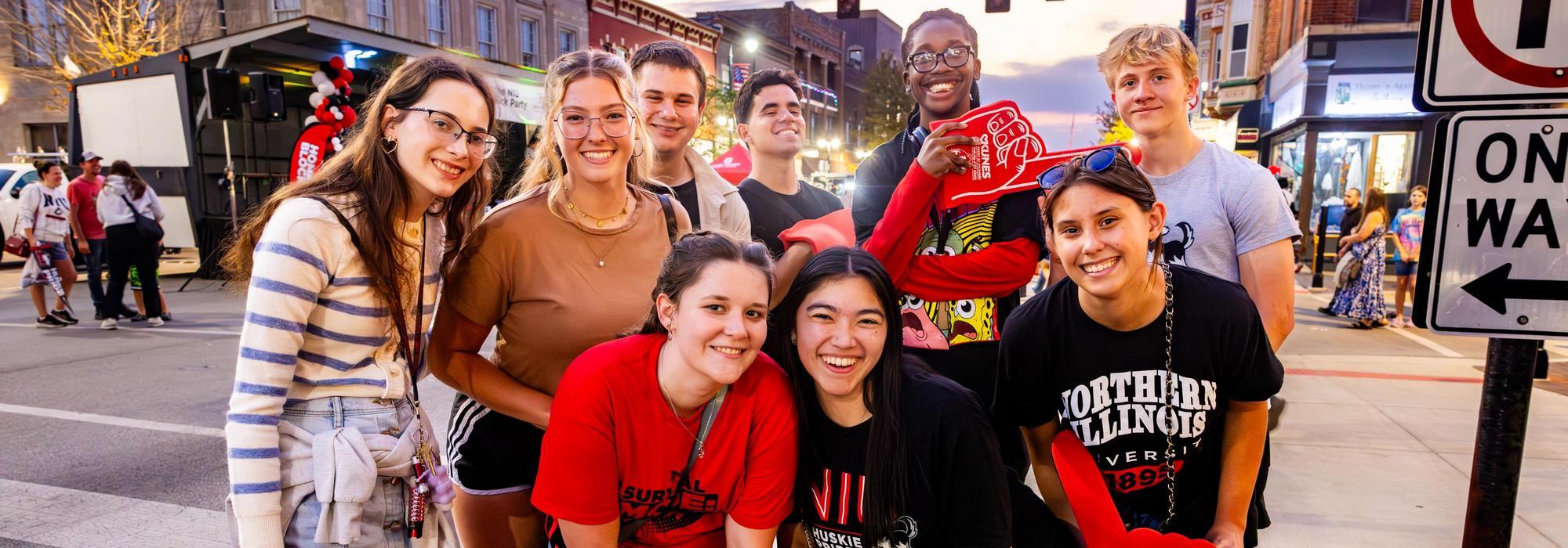 NIU students celebrating at the Homecoming block party
